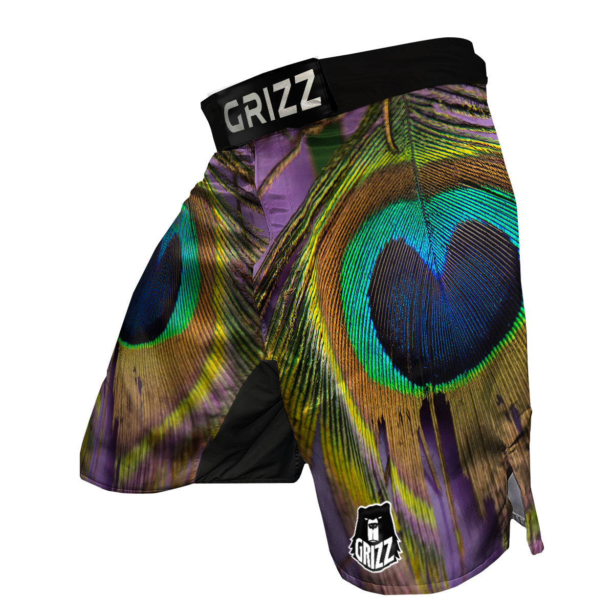 Peacock Feather Purple Bohemian Print MMA Shorts-grizzshop