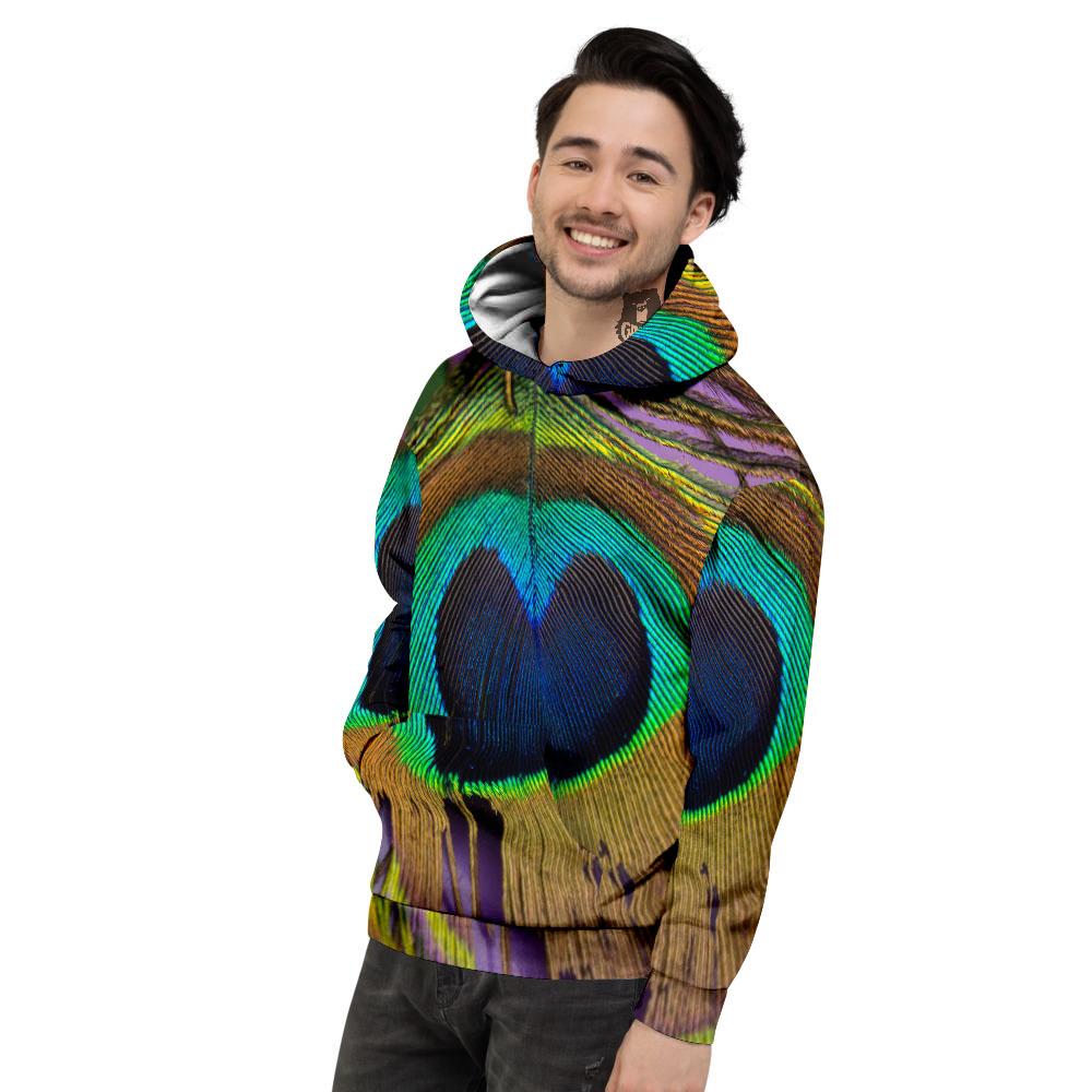 Peacock Feather Purple Bohemian Print Men's Hoodie-grizzshop