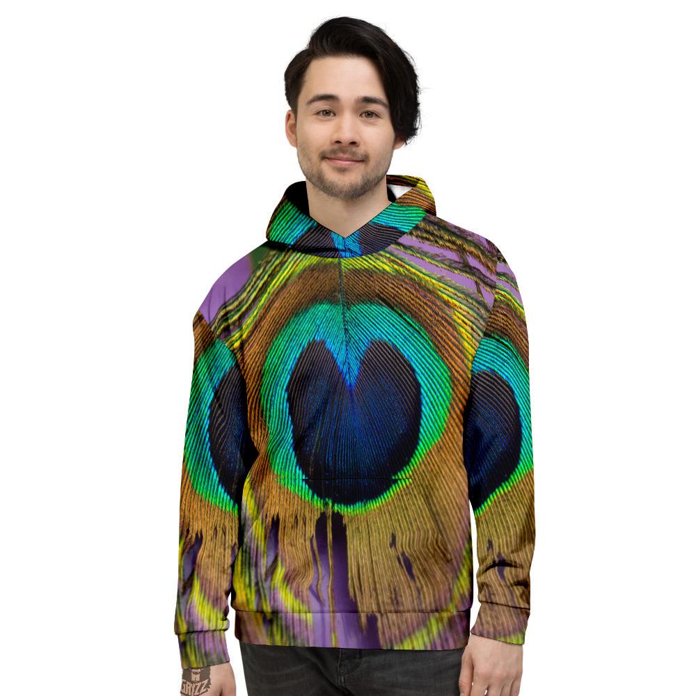 Peacock Feather Purple Bohemian Print Men's Hoodie-grizzshop