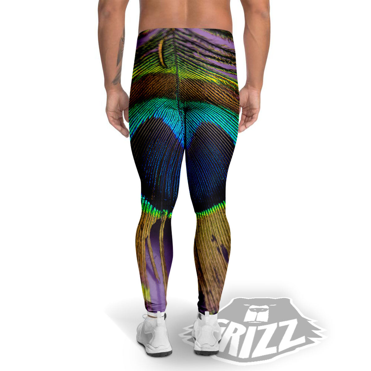 Peacock Feather Purple Bohemian Print Men's Leggings-grizzshop