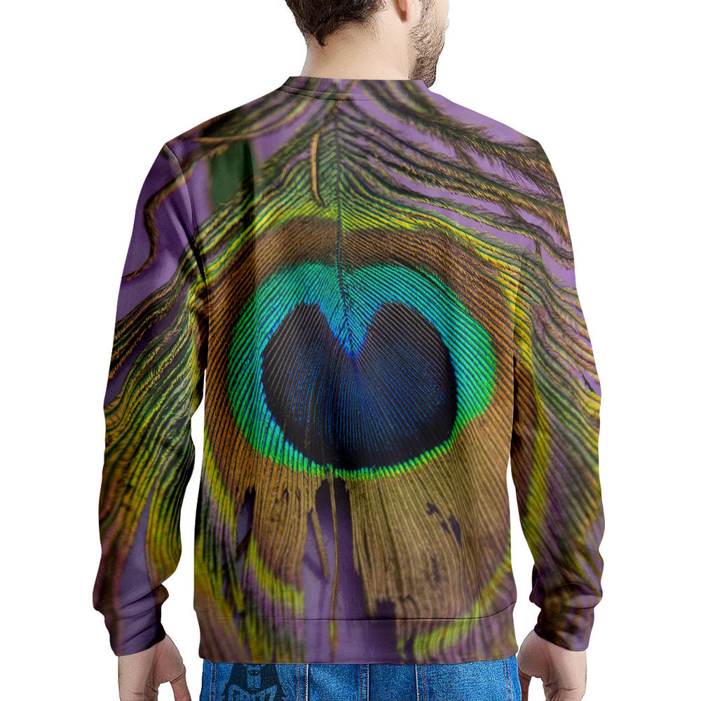 Peacock Feather Purple Bohemian Print Men's Sweatshirt-grizzshop