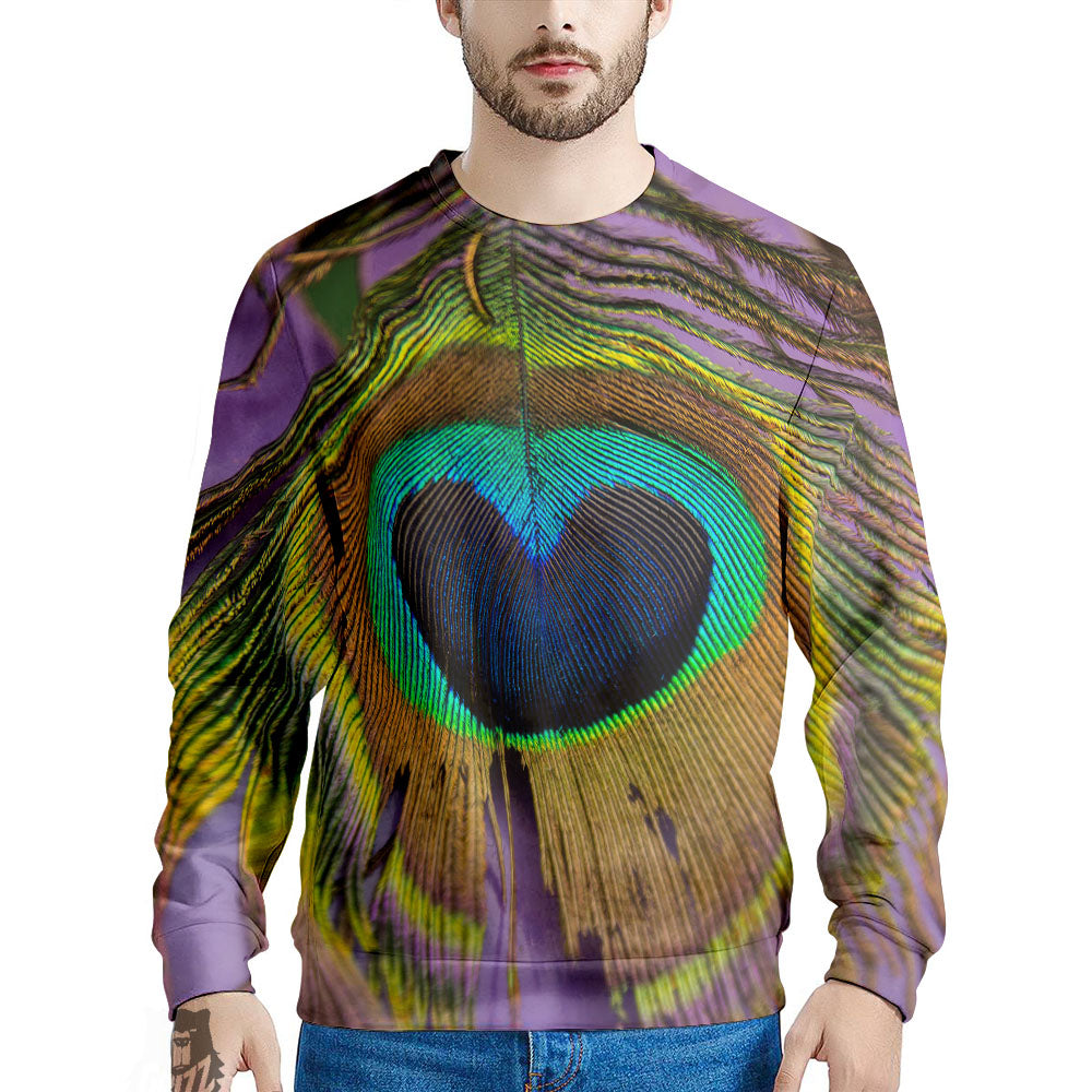 Peacock Feather Purple Bohemian Print Men's Sweatshirt-grizzshop