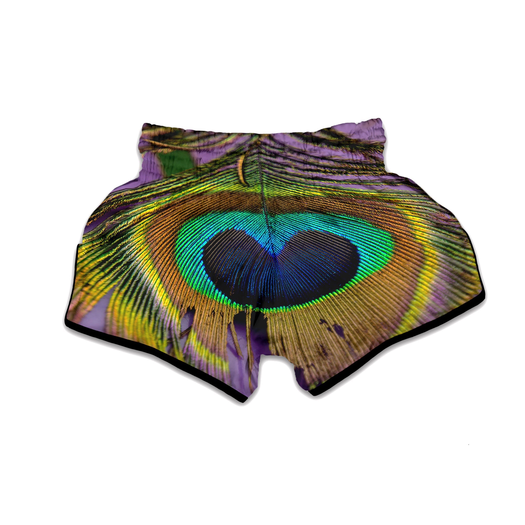 Peacock Feather Purple Bohemian Print Muay Thai Boxing Shorts-grizzshop