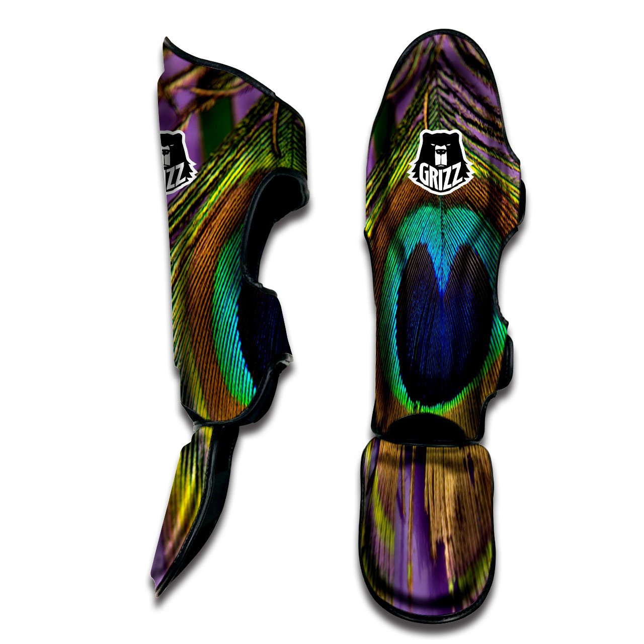 Peacock Feather Purple Bohemian Print Muay Thai Shin Guards-grizzshop