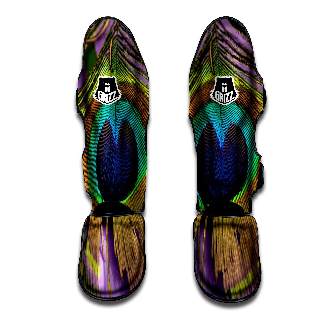 Peacock Feather Purple Bohemian Print Muay Thai Shin Guards-grizzshop