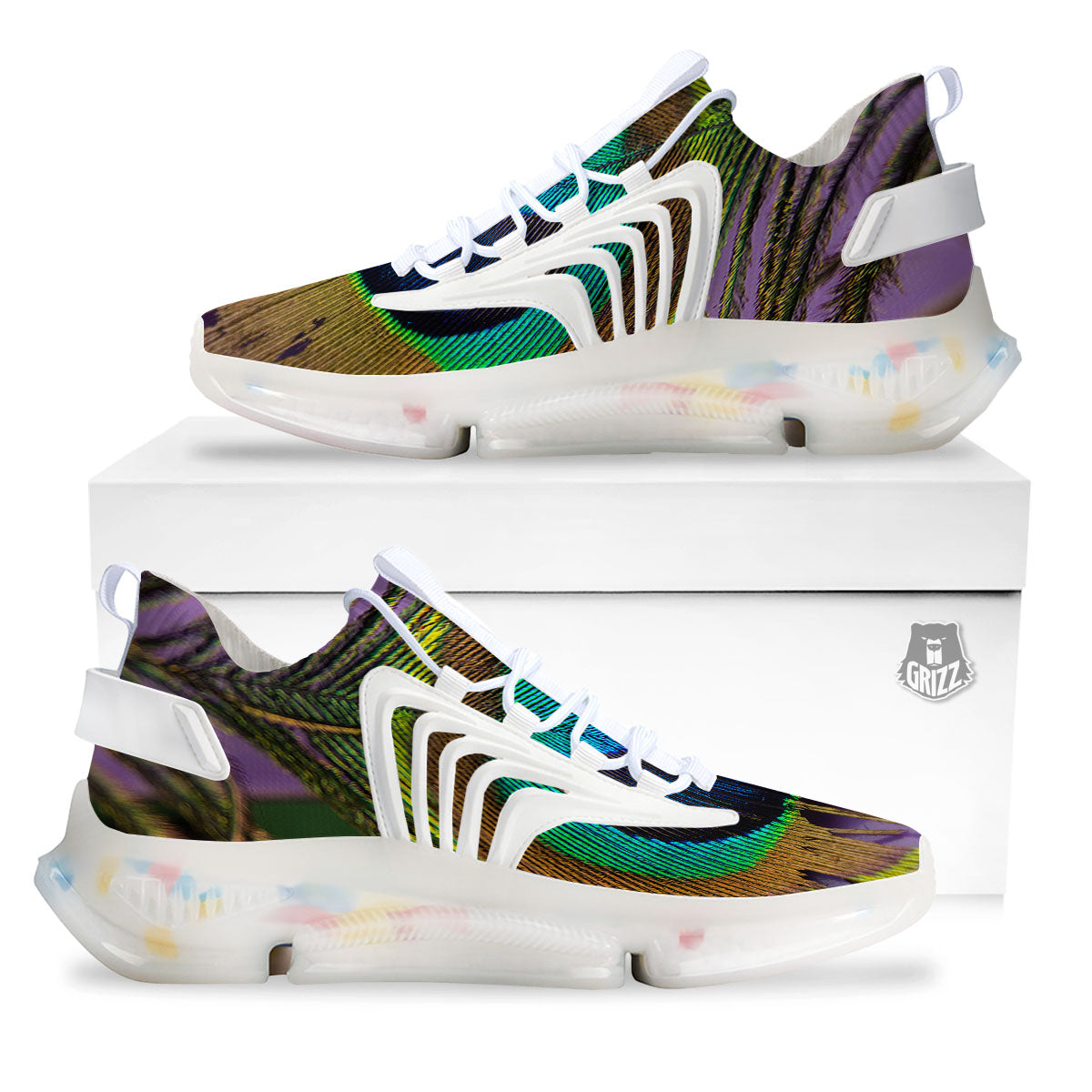 Peacock Feather Purple Bohemian Print White Gym Shoes-grizzshop