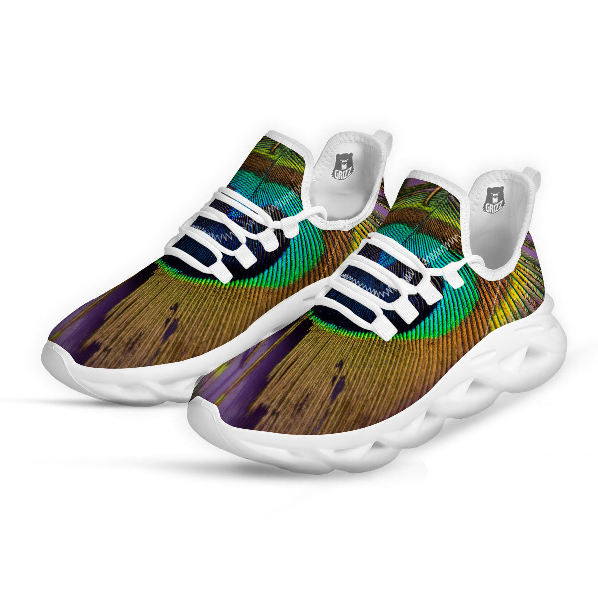Peacock Feather Purple Bohemian Print White Running Shoes-grizzshop