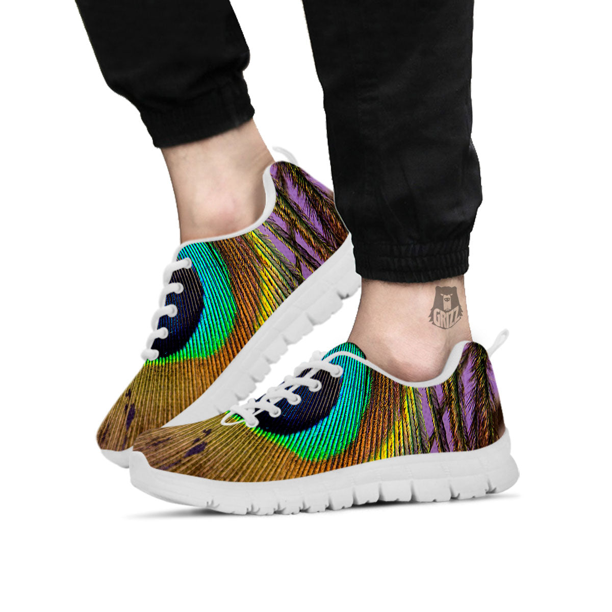 Peacock Feather Purple Bohemian Print White Sneaker-grizzshop