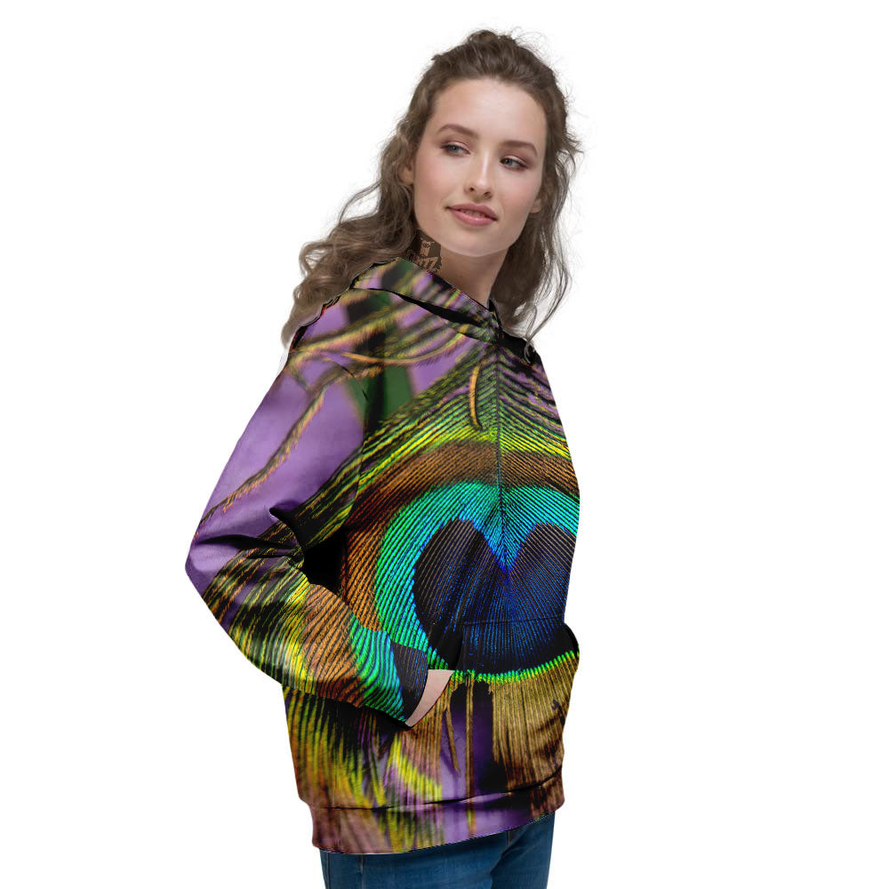 Peacock Feather Purple Bohemian Print Women's Hoodie-grizzshop