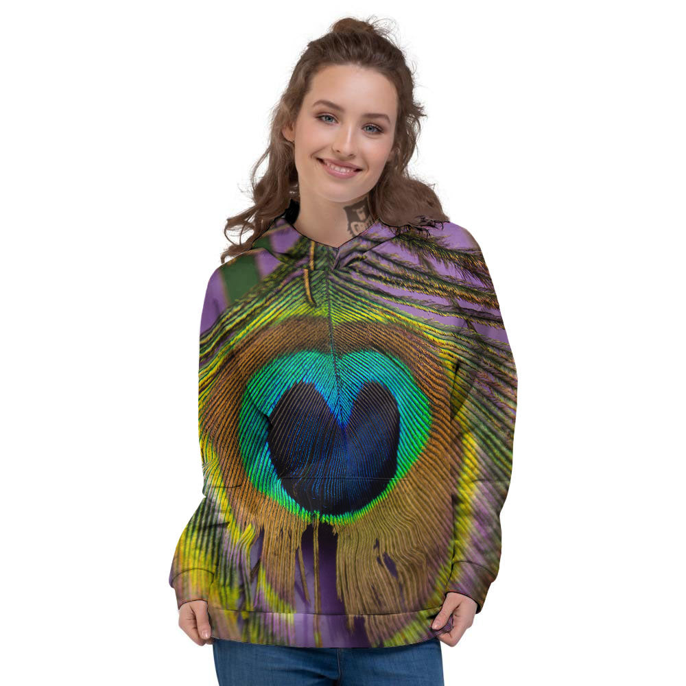 Peacock Feather Purple Bohemian Print Women's Hoodie-grizzshop