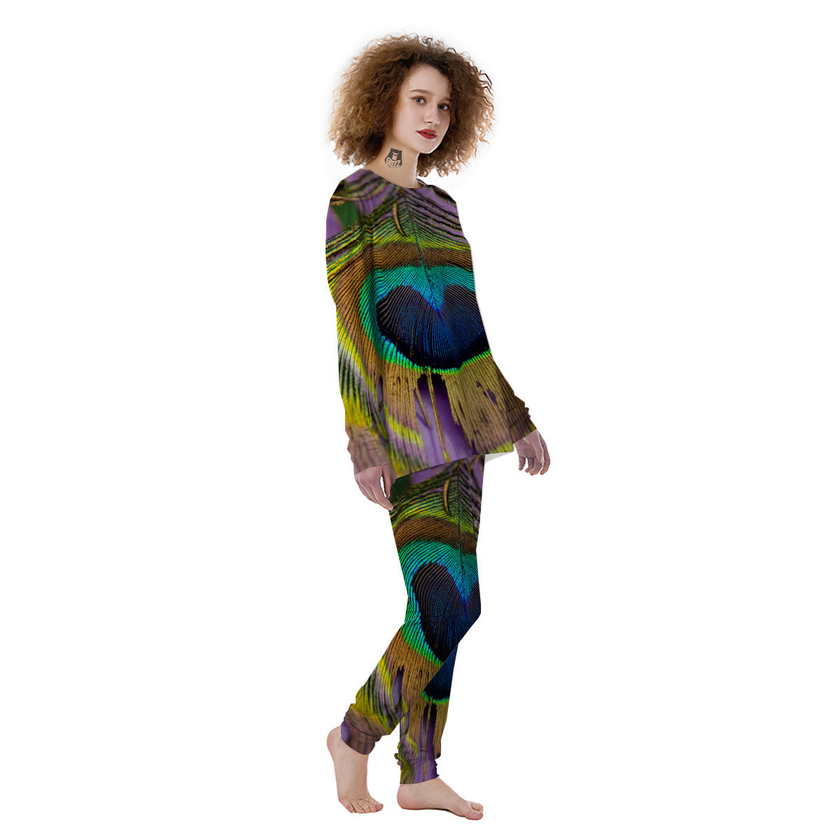 Peacock Feather Purple Bohemian Print Women's Pajamas-grizzshop