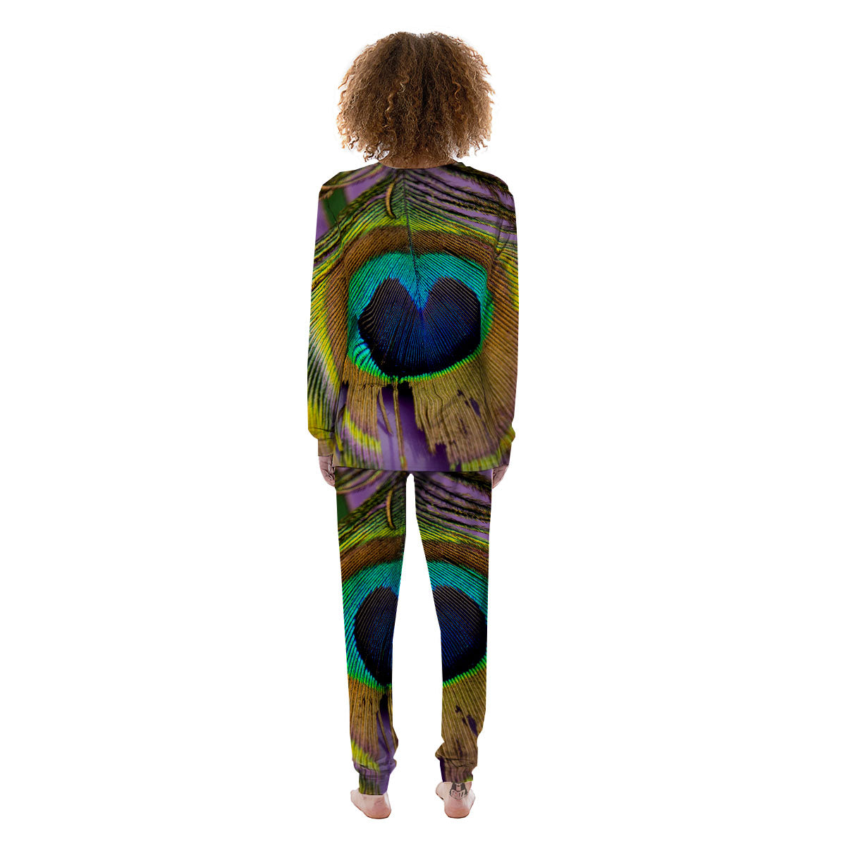 Peacock Feather Purple Bohemian Print Women's Pajamas-grizzshop