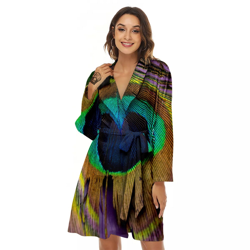 Peacock Feather Purple Bohemian Print Women's Robe-grizzshop