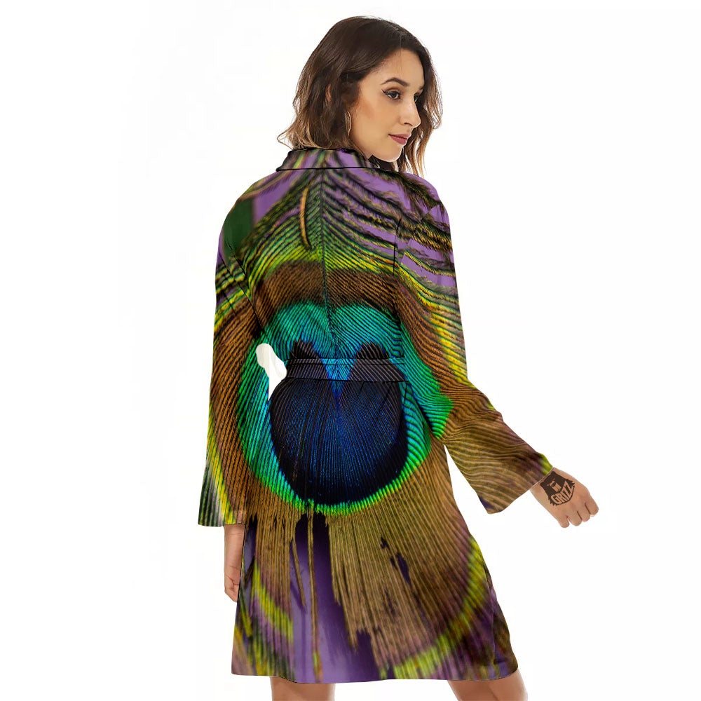 Peacock Feather Purple Bohemian Print Women's Robe-grizzshop