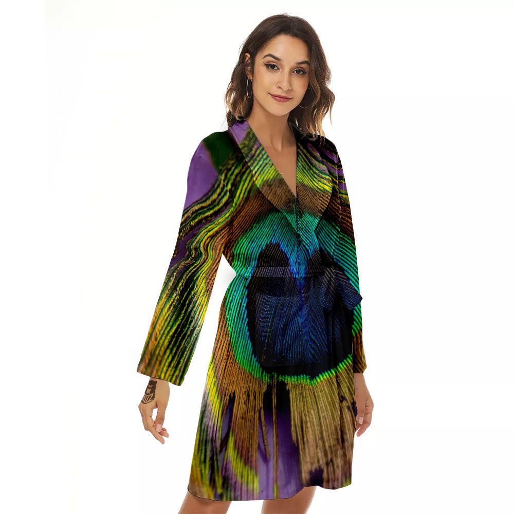 Peacock Feather Purple Bohemian Print Women's Robe-grizzshop