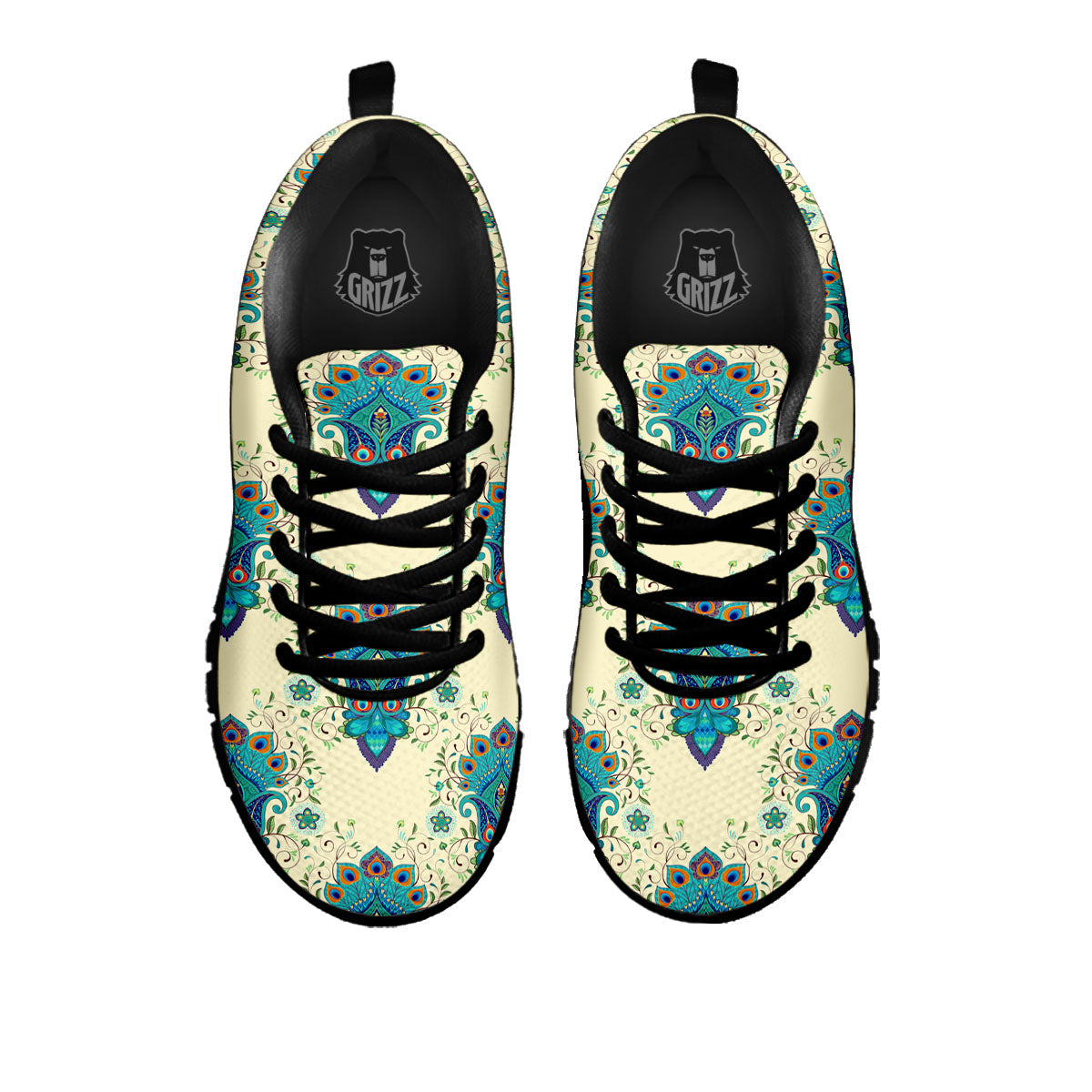 Peacock Feather Vintage Print Pattern Black Sneaker-grizzshop