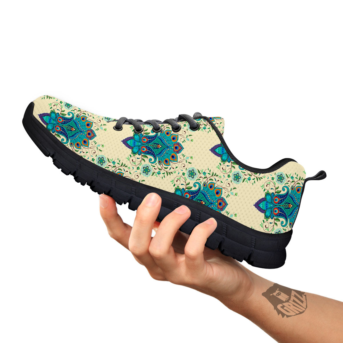 Peacock Feather Vintage Print Pattern Black Sneaker-grizzshop