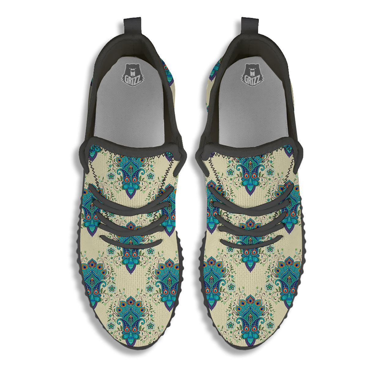 Peacock Feather Vintage Print Pattern Black Walking Shoes-grizzshop
