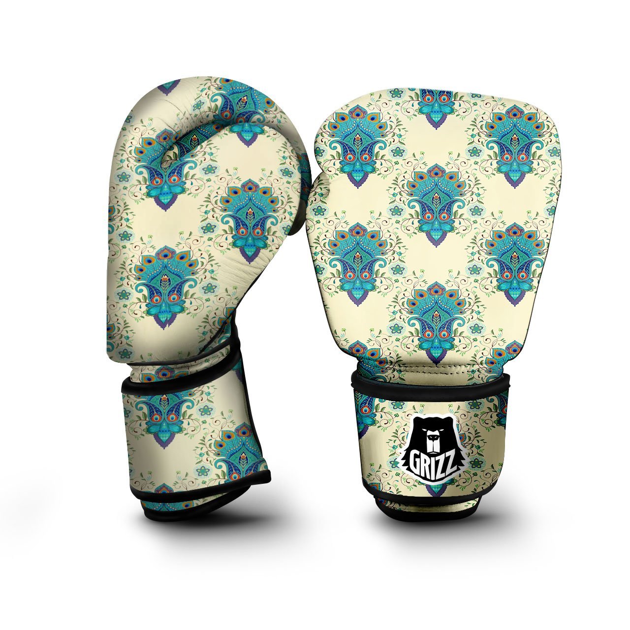 Peacock Feather Vintage Print Pattern Boxing Gloves-grizzshop