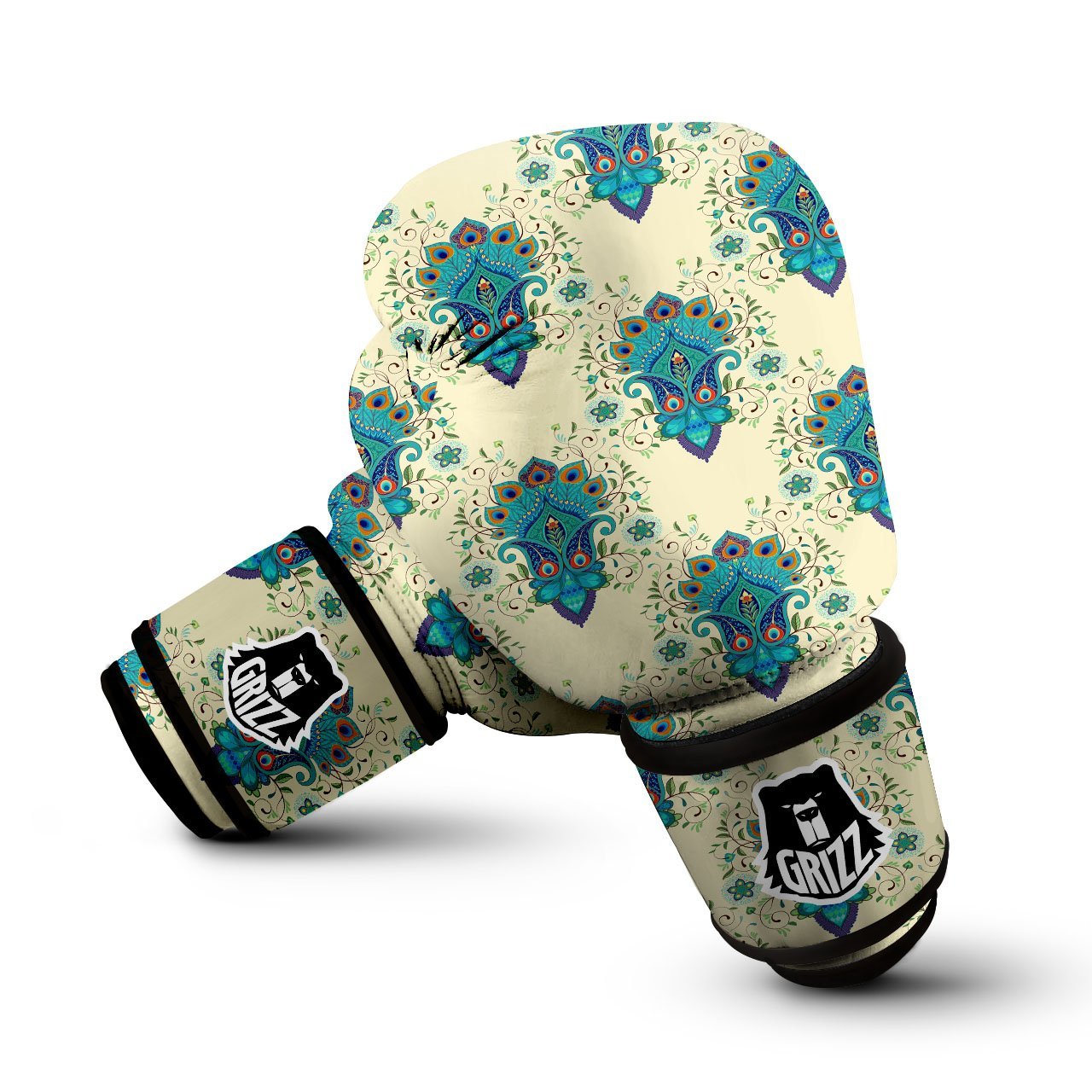 Peacock Feather Vintage Print Pattern Boxing Gloves-grizzshop