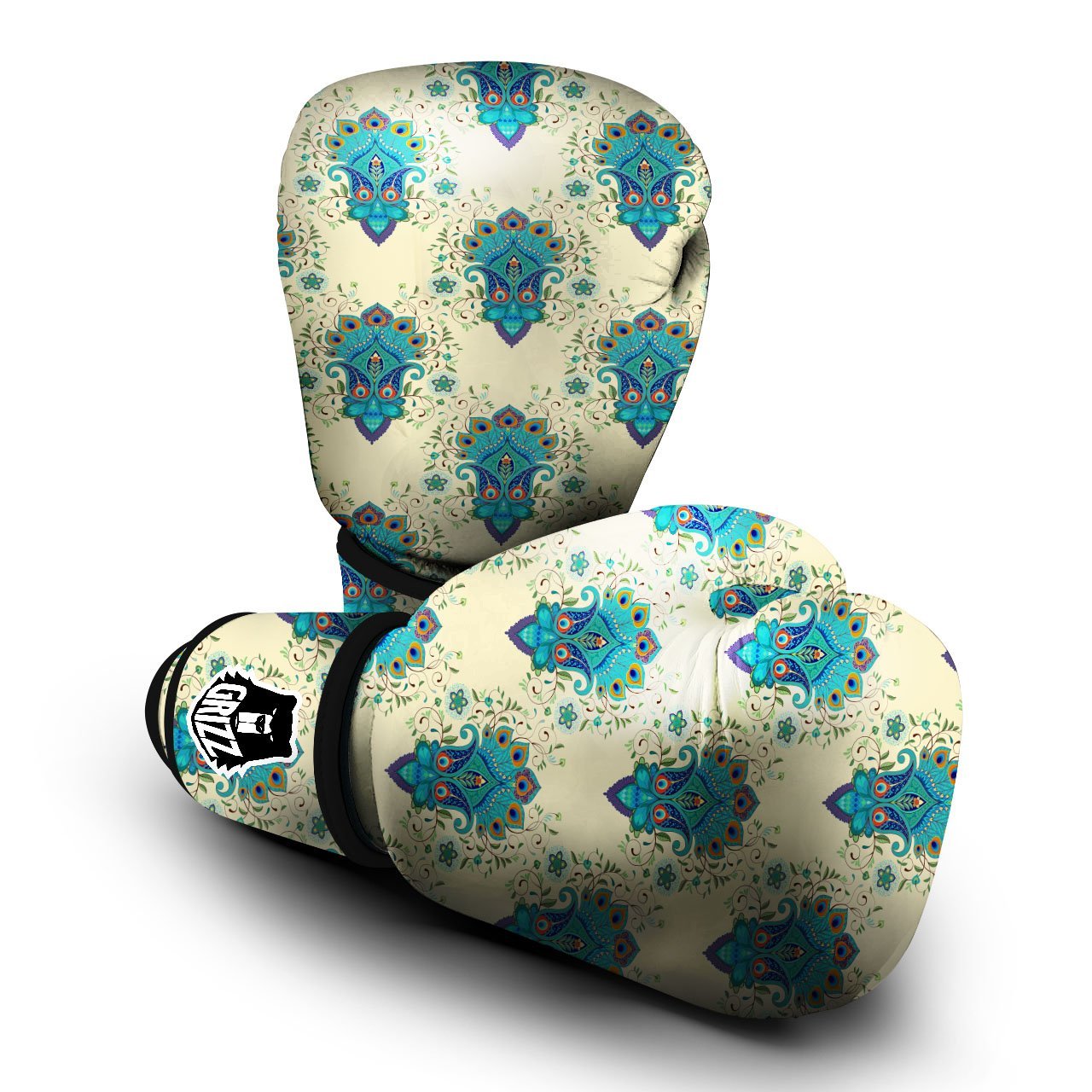 Peacock Feather Vintage Print Pattern Boxing Gloves-grizzshop