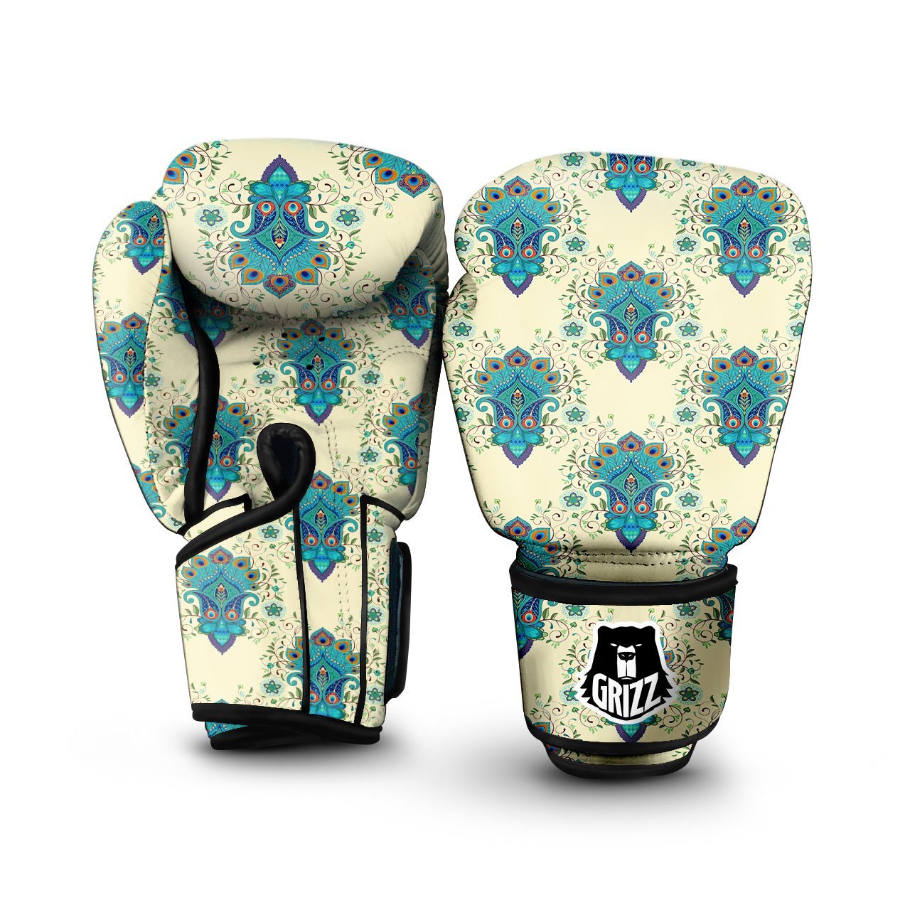Peacock Feather Vintage Print Pattern Boxing Gloves-grizzshop