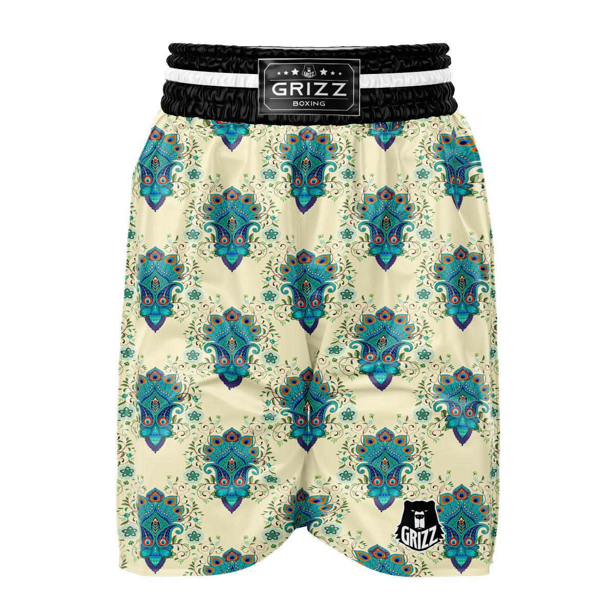 Peacock Feather Vintage Print Pattern Boxing Shorts-grizzshop