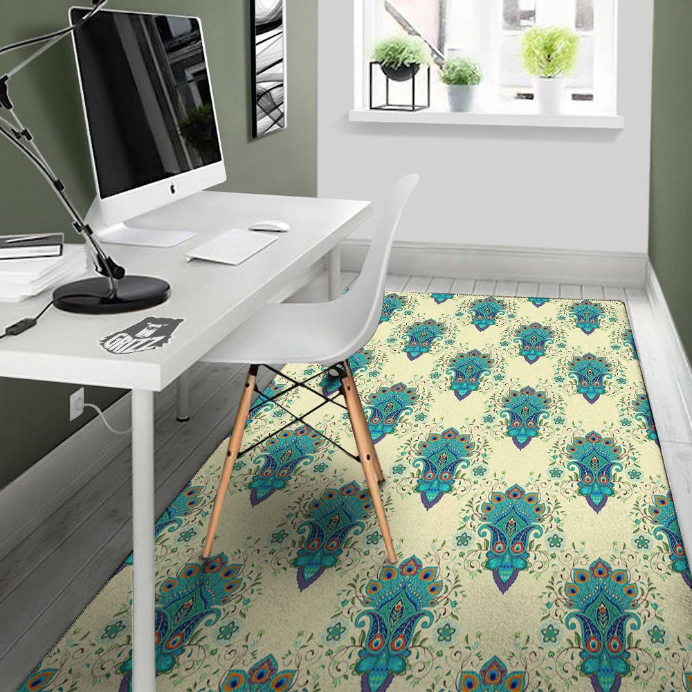 Peacock Feather Vintage Print Pattern Floor Mat-grizzshop