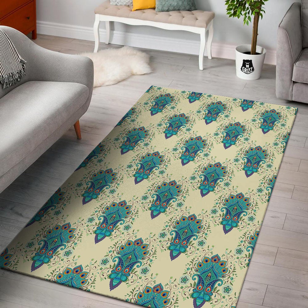 Peacock Feather Vintage Print Pattern Floor Mat-grizzshop