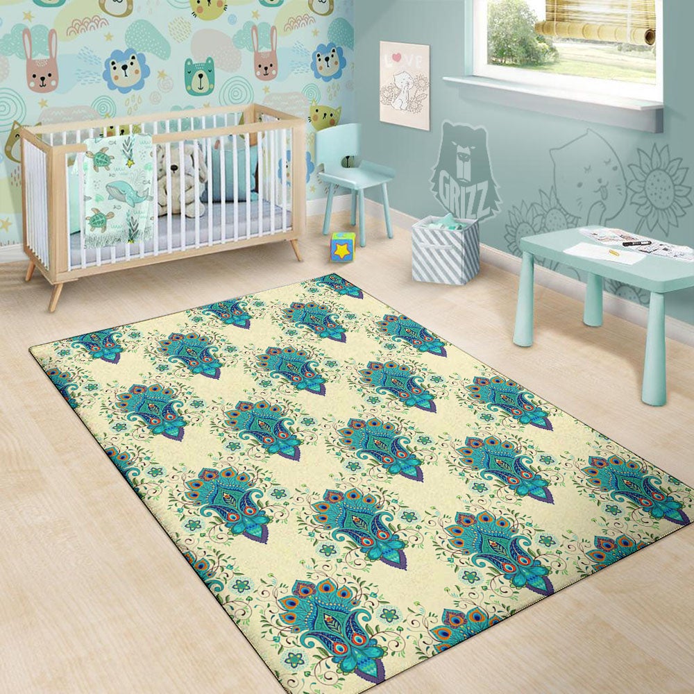 Peacock Feather Vintage Print Pattern Floor Mat-grizzshop