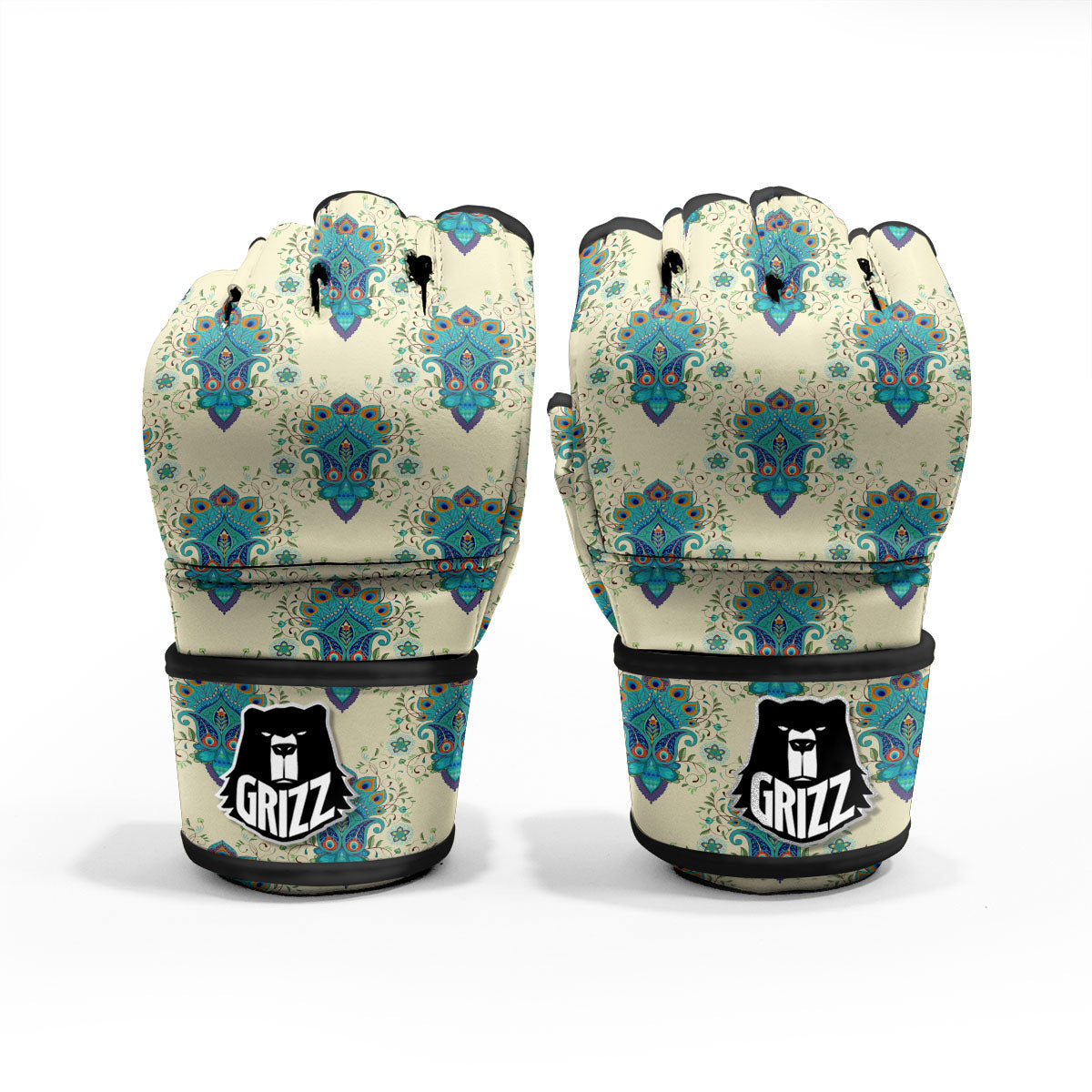 Peacock Feather Vintage Print Pattern MMA Gloves-grizzshop