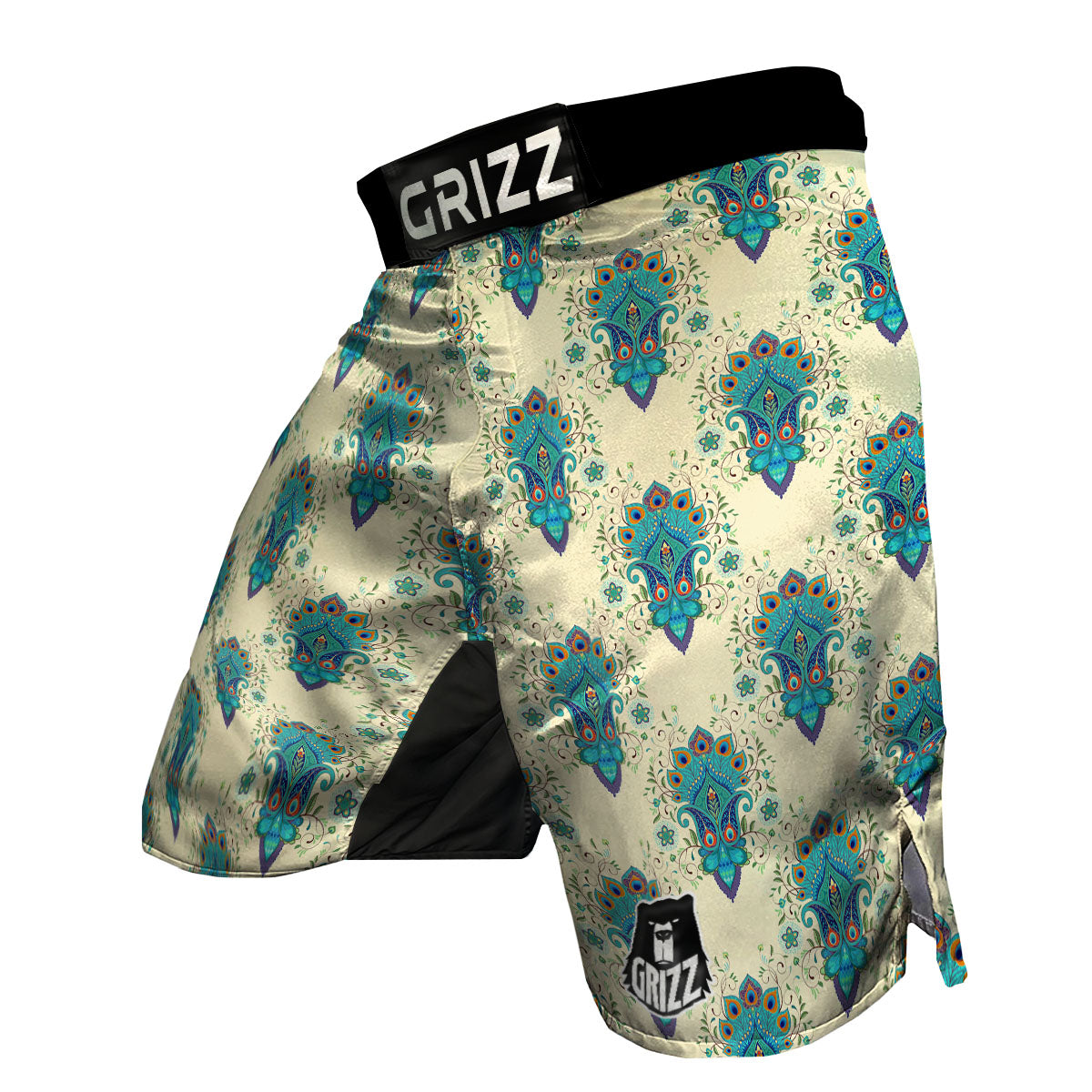 Peacock Feather Vintage Print Pattern MMA Shorts-grizzshop