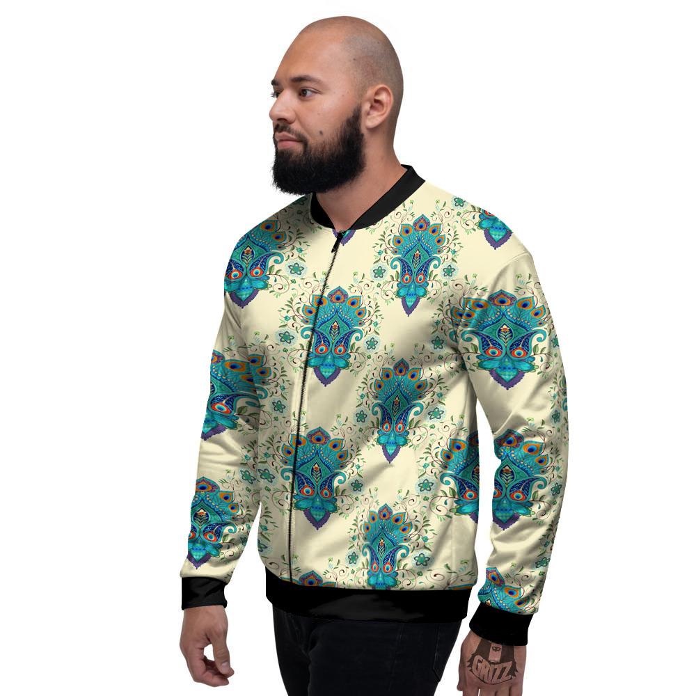 Peacock Feather Vintage Print Pattern Men's Bomber Jacket-grizzshop