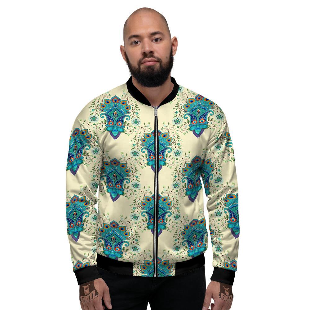 Peacock Feather Vintage Print Pattern Men's Bomber Jacket-grizzshop