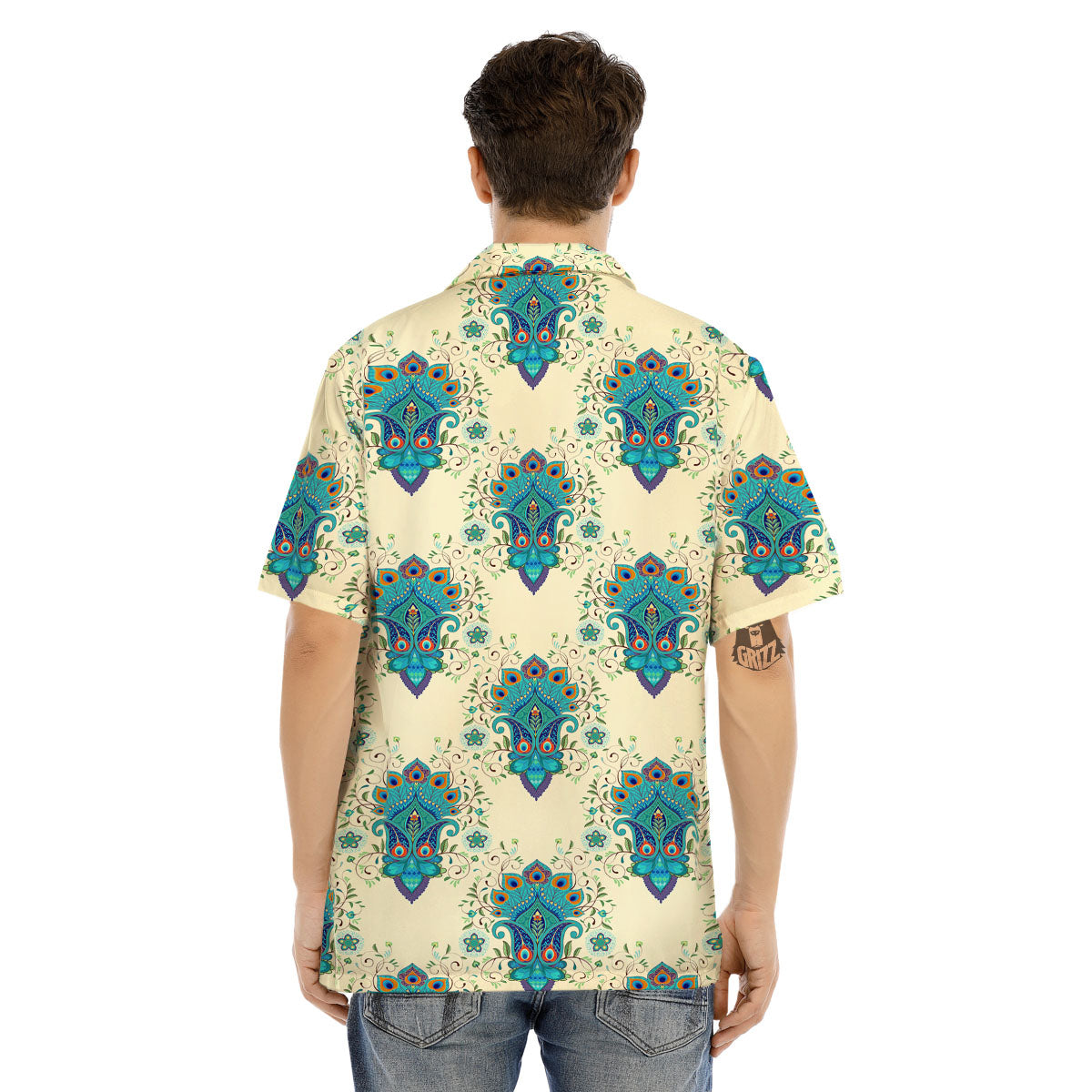 Peacock Feather Vintage Print Pattern Men's Hawaiian Shirt-grizzshop