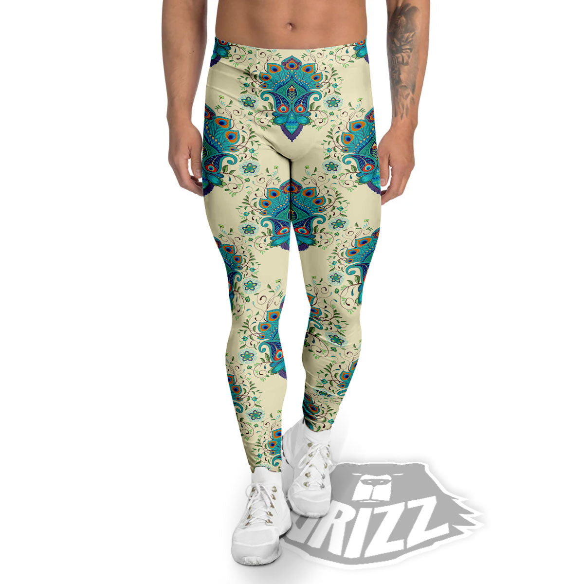 Peacock Feather Vintage Print Pattern Men's Leggings-grizzshop