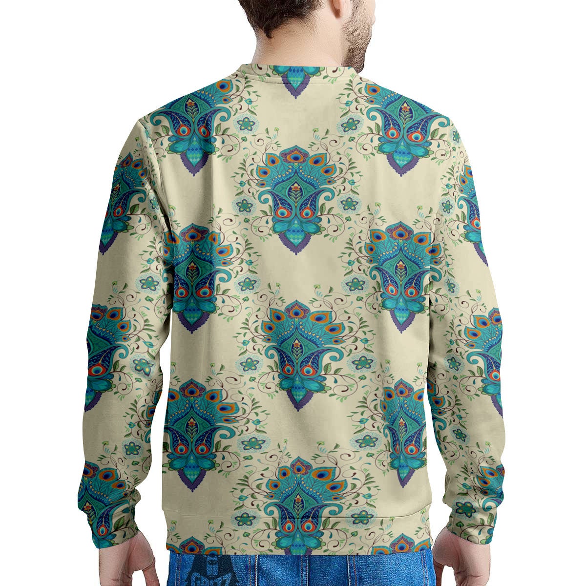 Peacock Feather Vintage Print Pattern Men's Sweatshirt-grizzshop