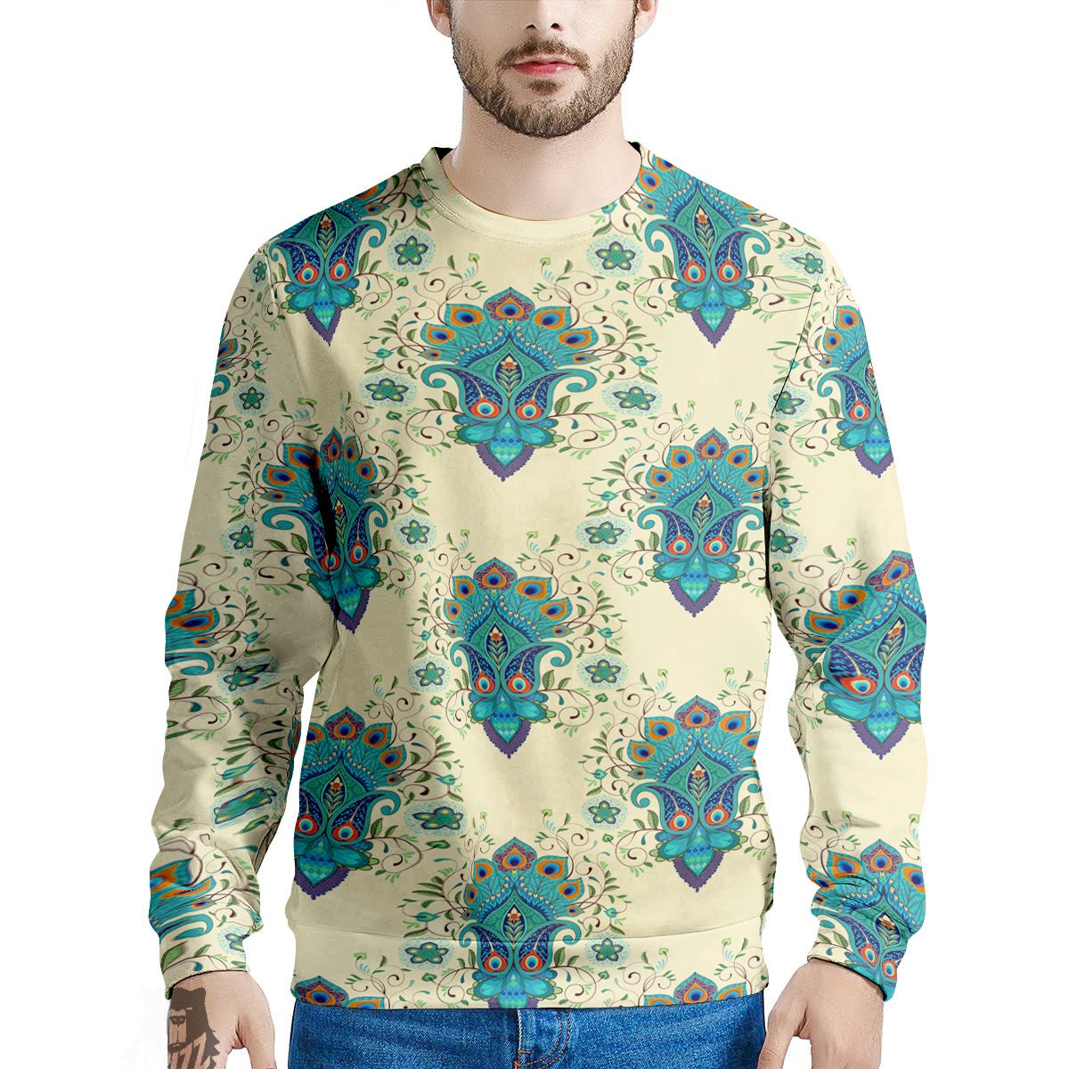 Peacock Feather Vintage Print Pattern Men's Sweatshirt-grizzshop