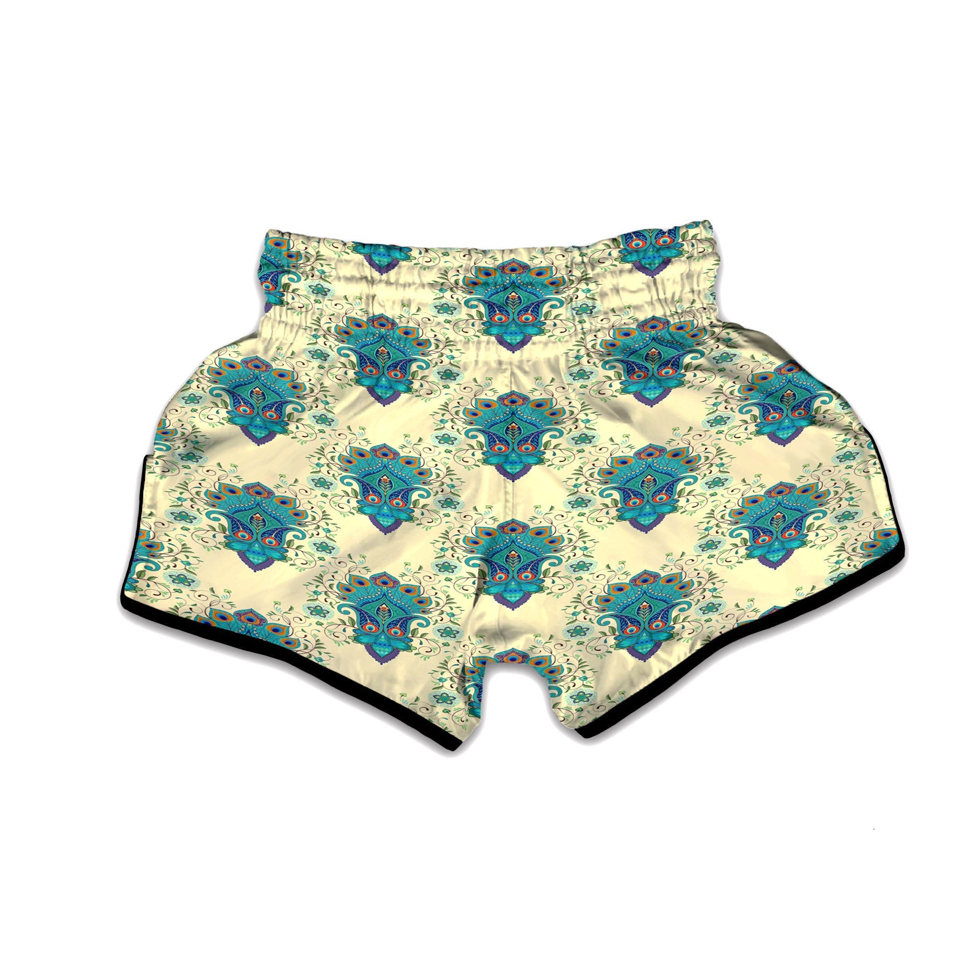 Peacock Feather Vintage Print Pattern Muay Thai Boxing Shorts-grizzshop