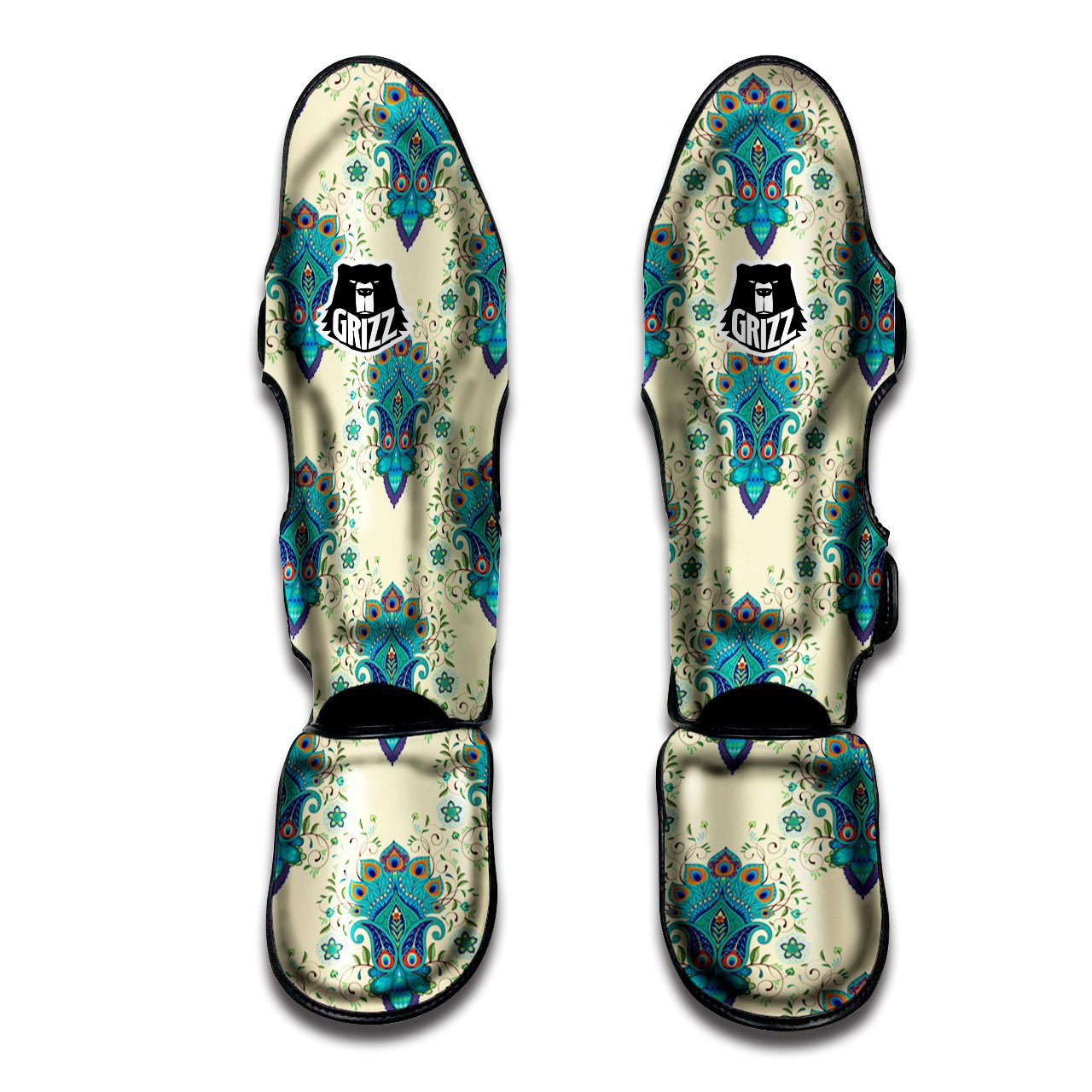 Peacock Feather Vintage Print Pattern Muay Thai Shin Guards-grizzshop