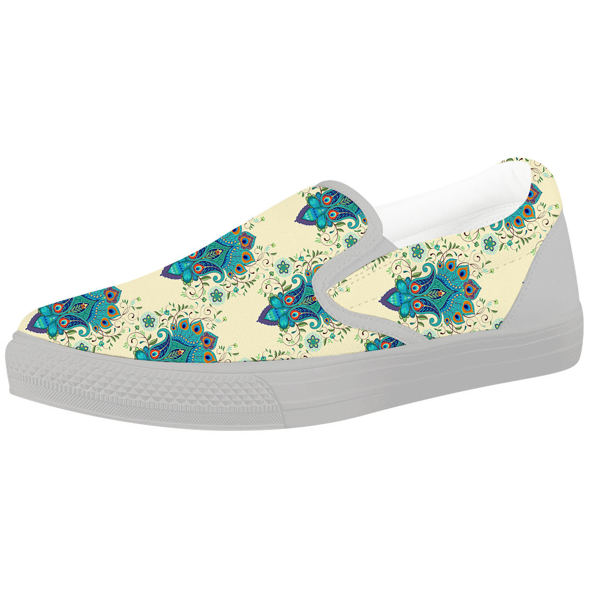 Peacock Feather Vintage Print Pattern White Slip On Shoes-grizzshop
