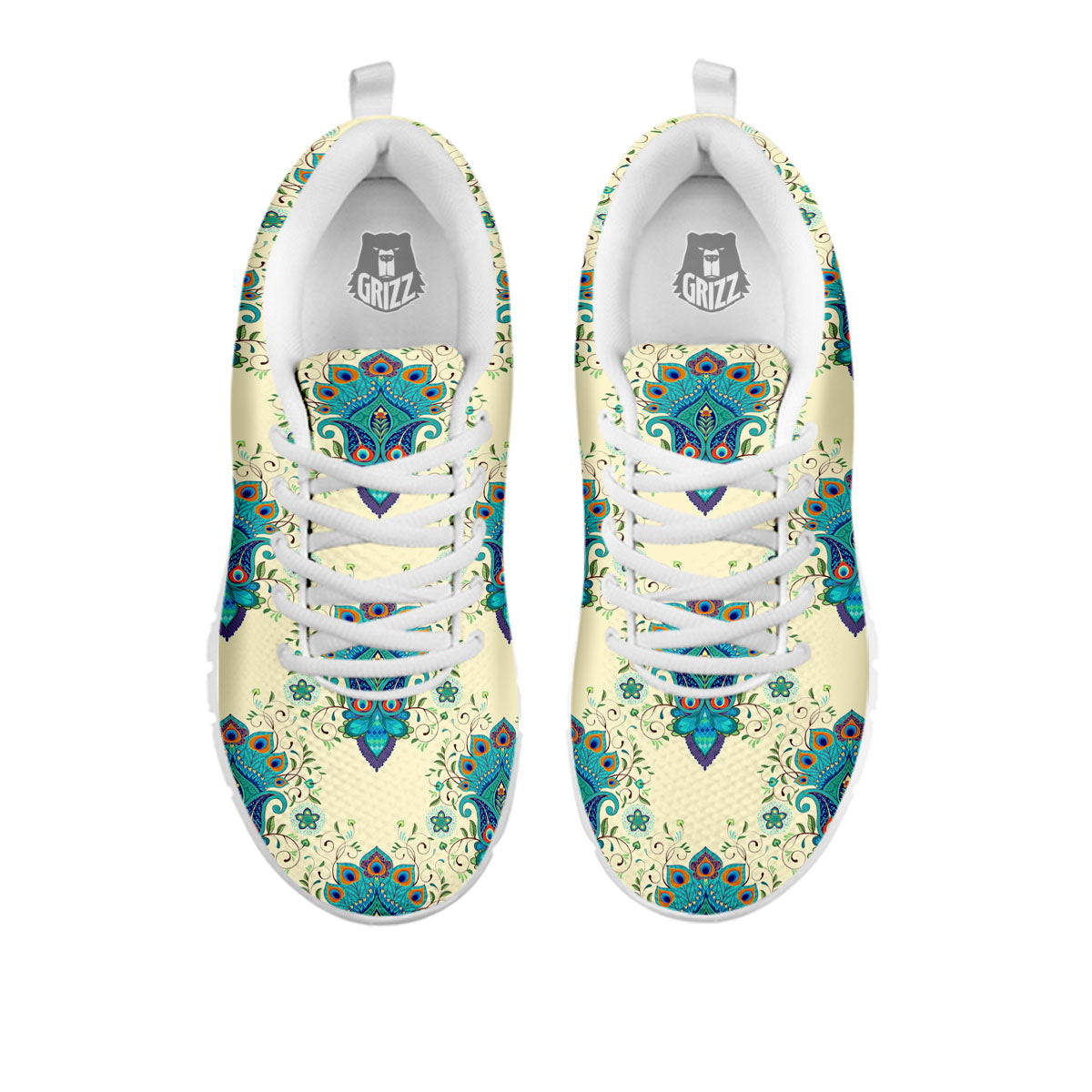 Peacock Feather Vintage Print Pattern White Sneaker-grizzshop