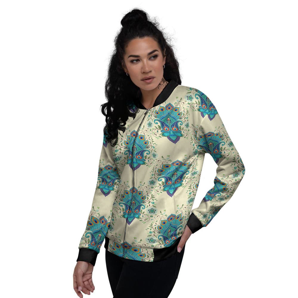 Peacock Feather Vintage Print Pattern Women's Bomber Jacket-grizzshop