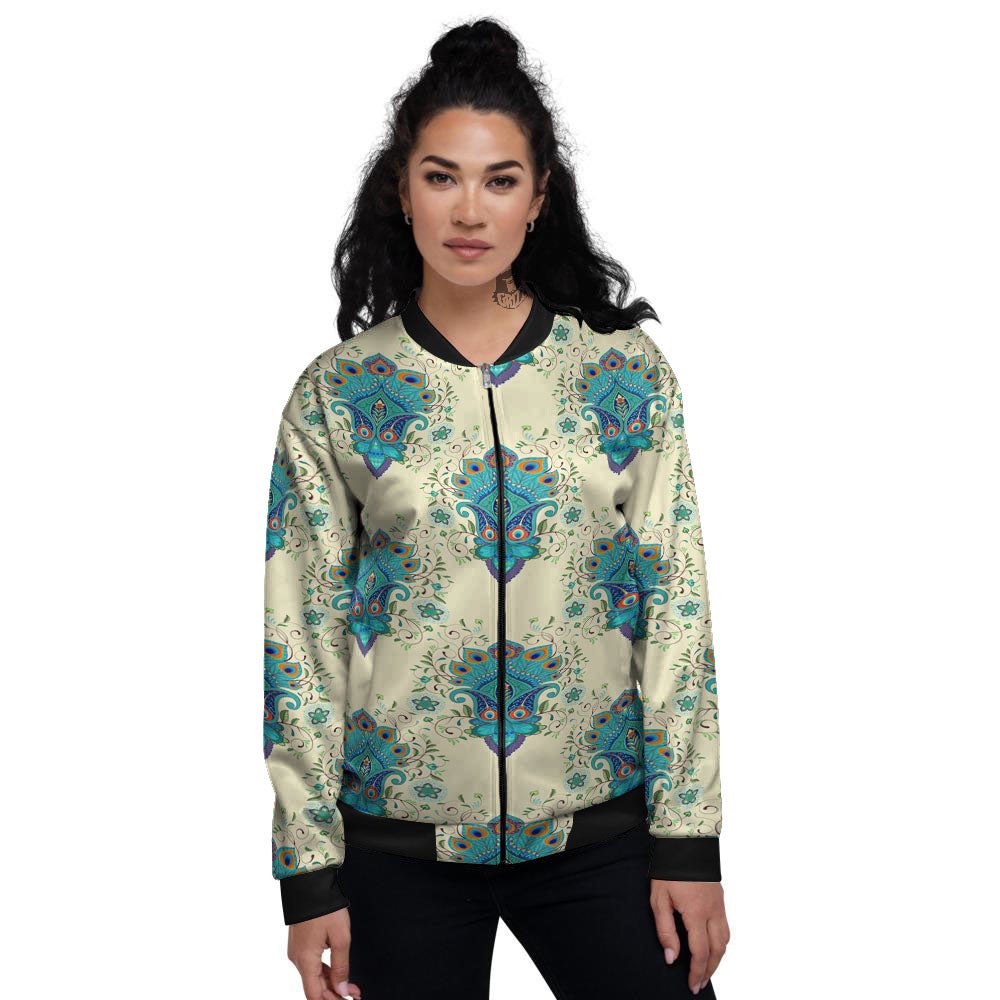 Peacock Feather Vintage Print Pattern Women's Bomber Jacket-grizzshop
