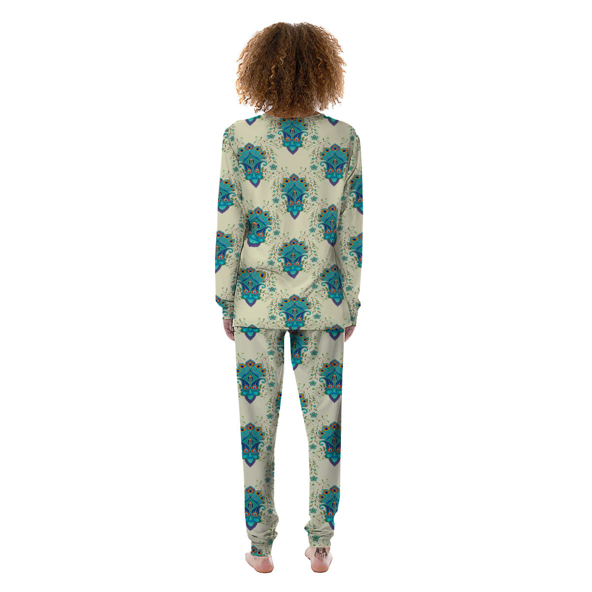 Peacock Feather Vintage Print Pattern Women's Pajamas-grizzshop