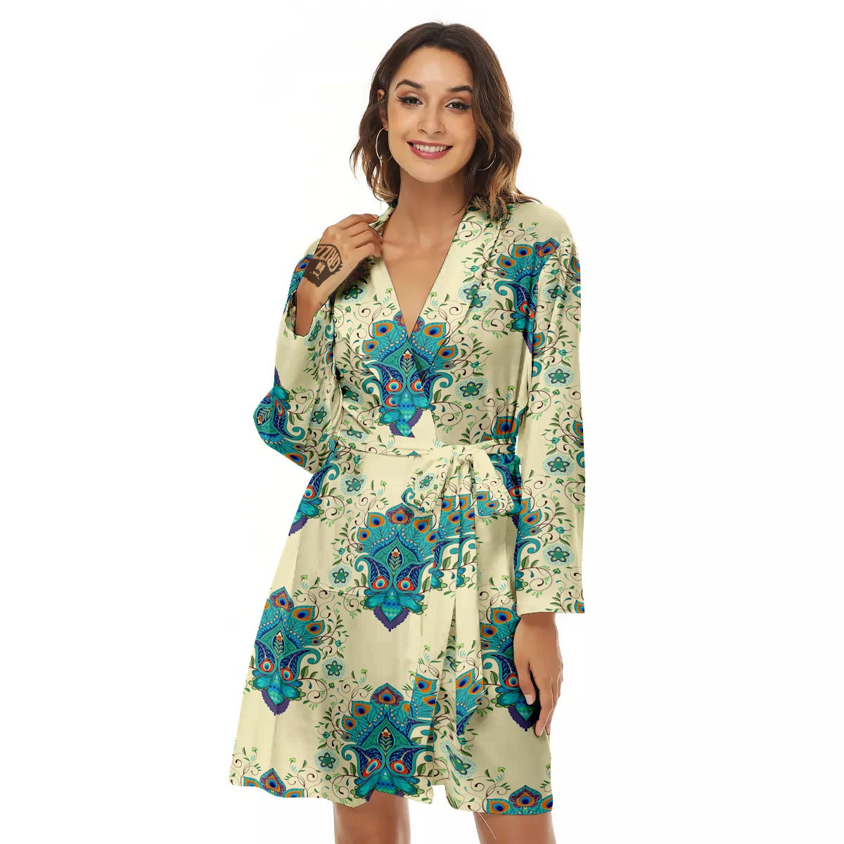 Peacock Feather Vintage Print Pattern Women's Robe-grizzshop