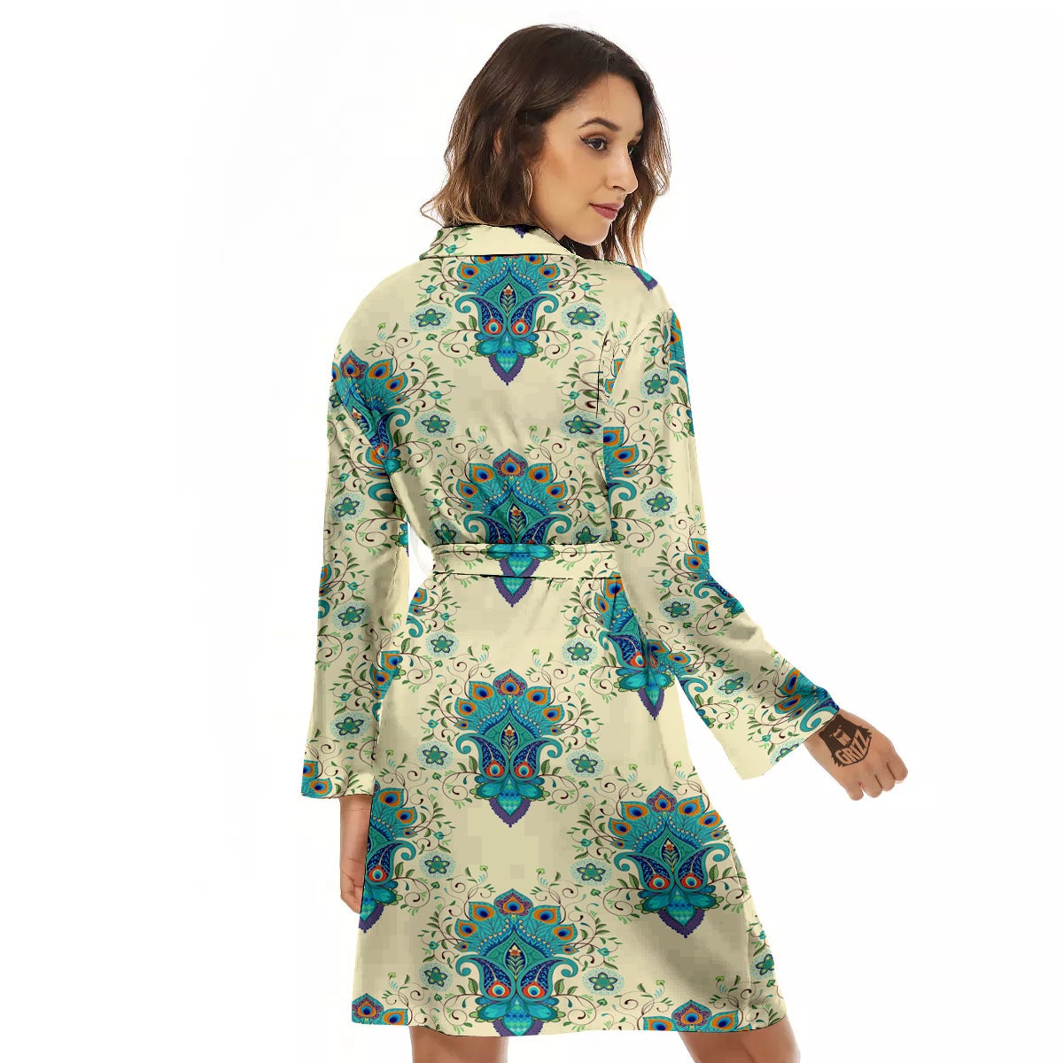 Peacock Feather Vintage Print Pattern Women's Robe-grizzshop