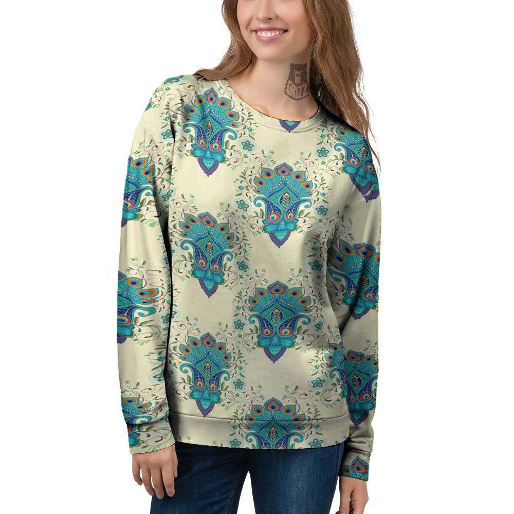 Peacock Feather Vintage Print Pattern Women's Sweatshirt-grizzshop