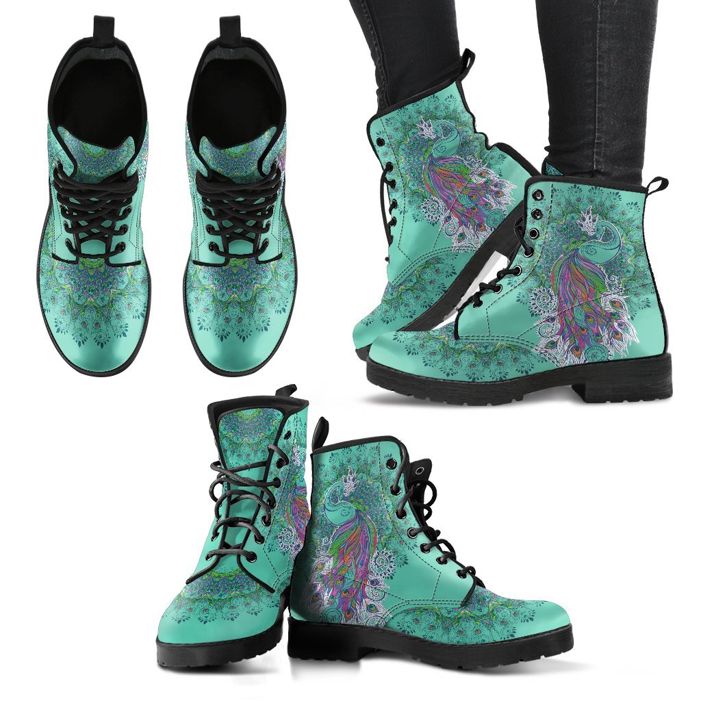 Peacock Mandala Women's Leather Boots-grizzshop