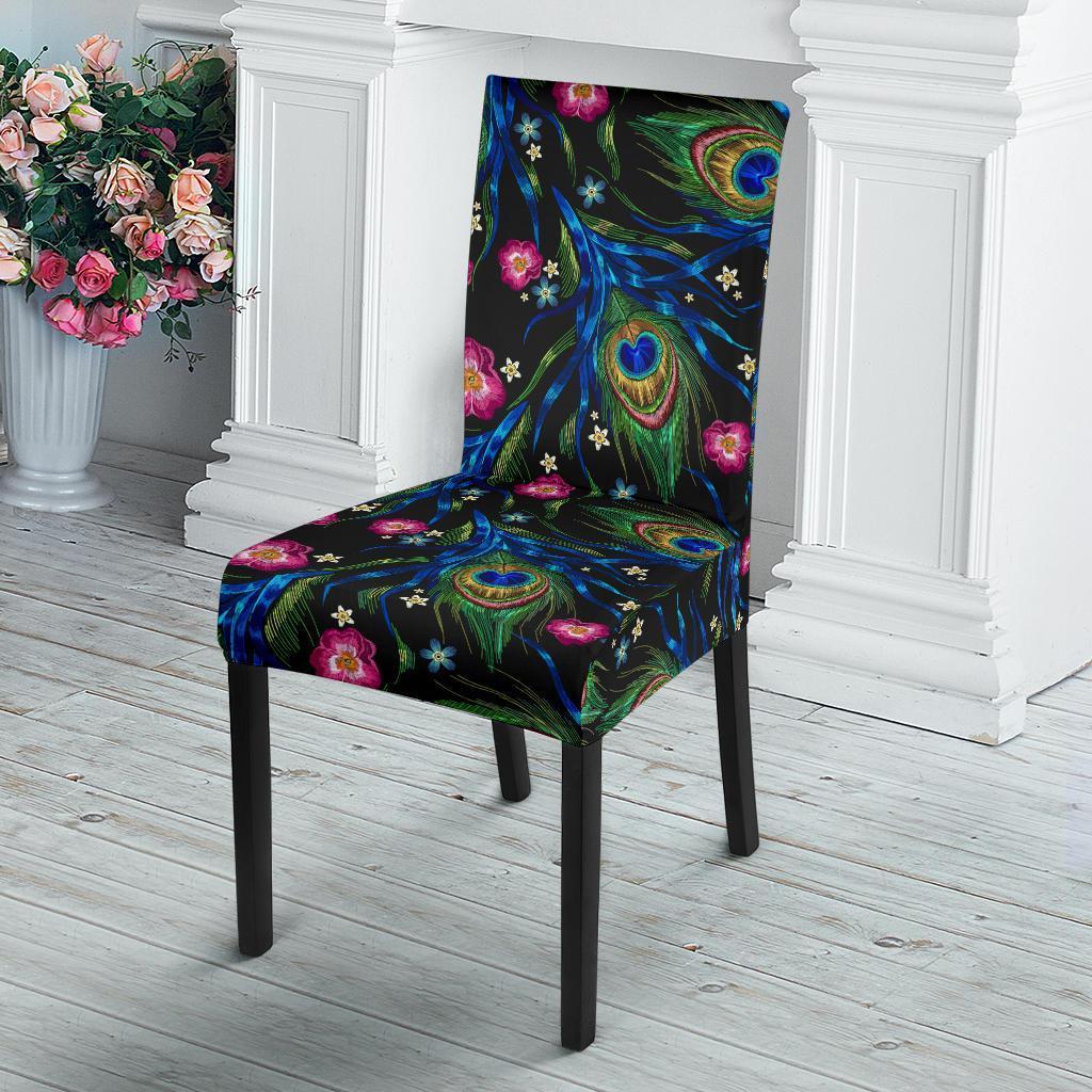 Peacock Rose Feather Pattern Print Chair Cover-grizzshop